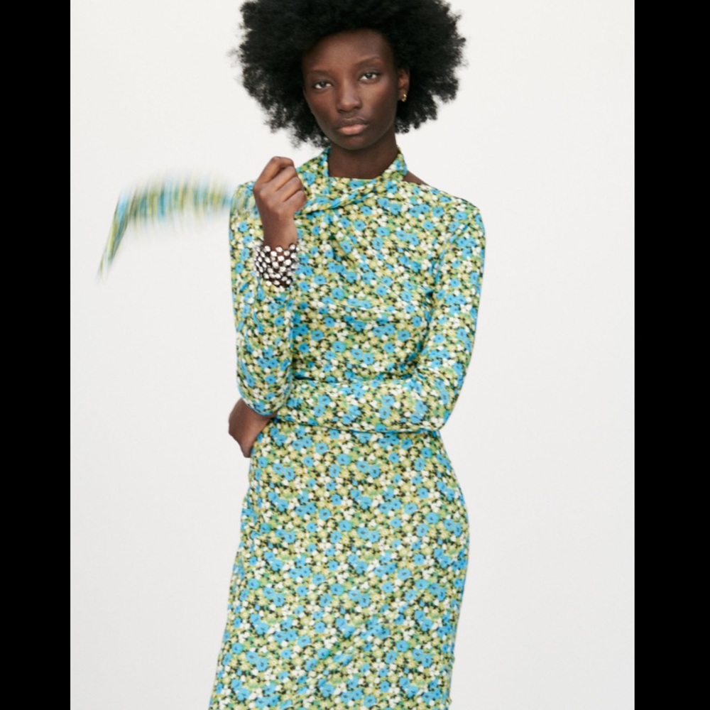 ZARA WOMAN MIDI FLORAL DRESS OPEN-BACK MEDIUM STRETCH NWT